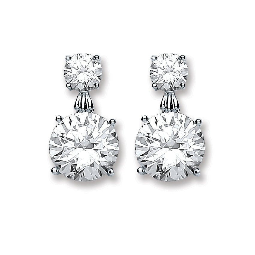 Sterling Silver Sleek Big Round Cz Drop Earrings - Samuel Perry