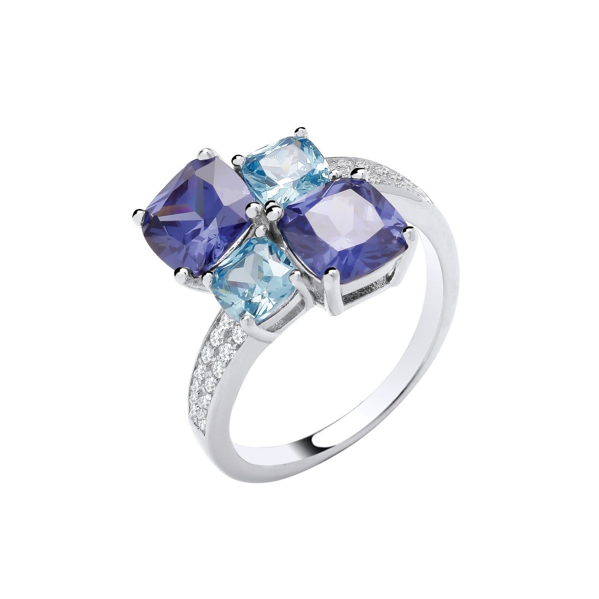 Sterling Silver Sleek Blue CZ Cross - Over Ring - Samuel Perry
