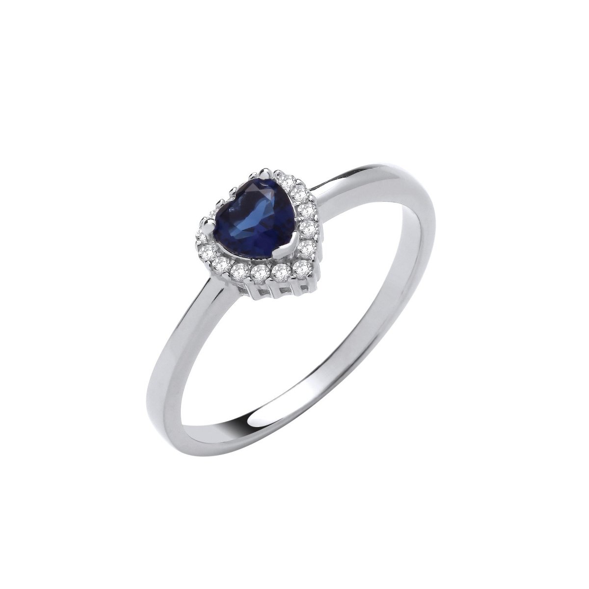 Sterling Silver Sleek Blue CZ Heart Ring - Samuel Perry