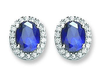 Sterling Silver Sleek Blue & White Cz Stud Earrings - Samuel Perry