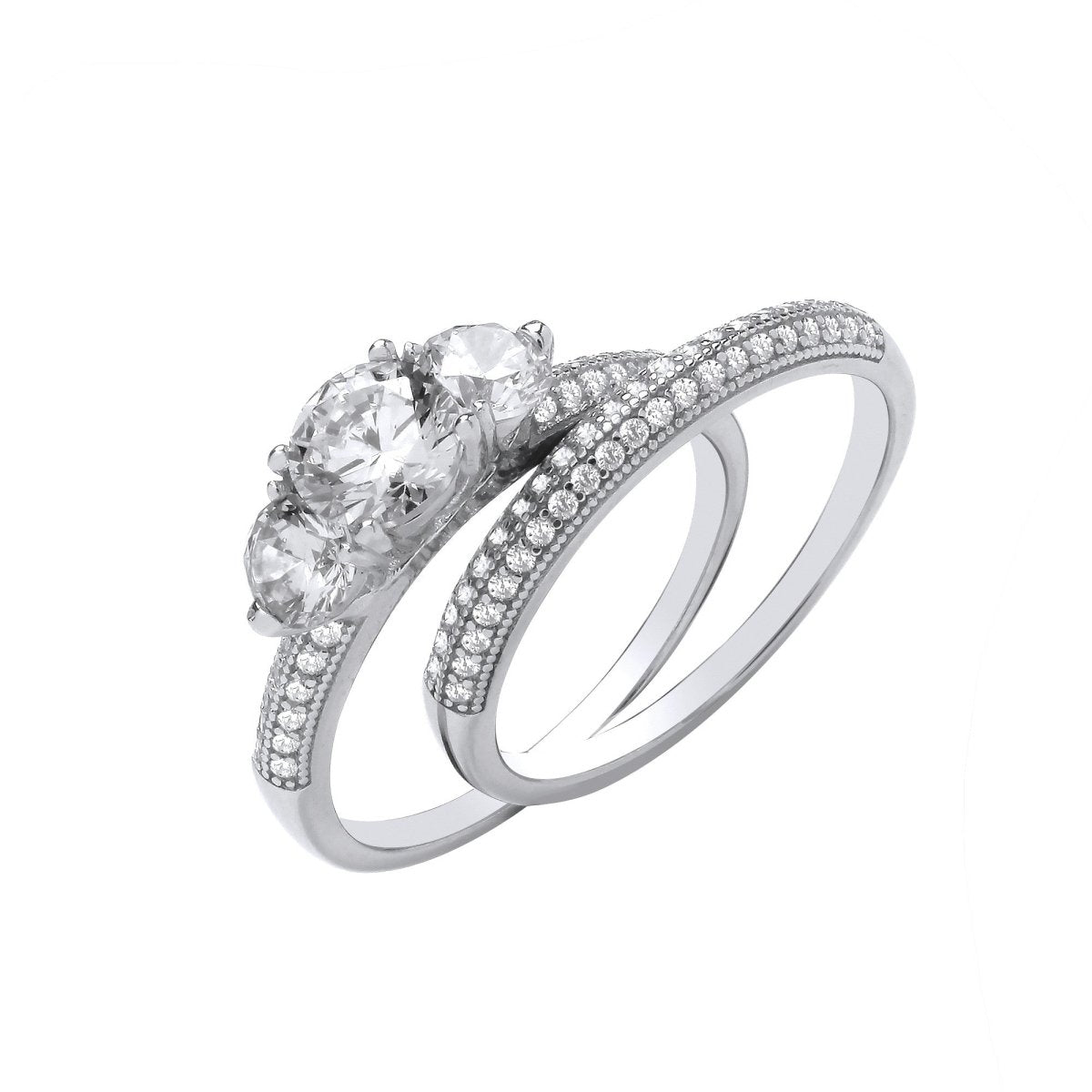 Sterling Silver Sleek Bridal Set Trilogy Half ET Rings - Samuel Perry