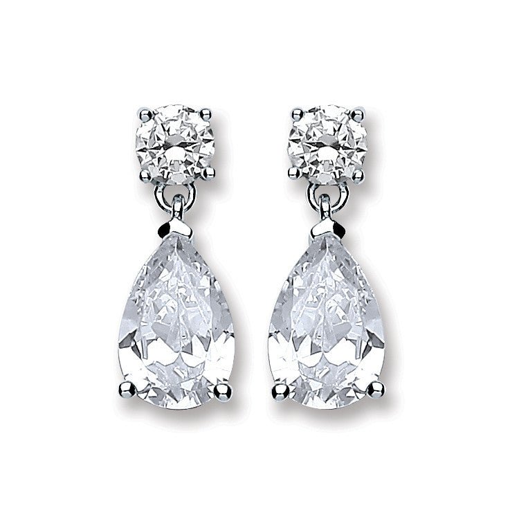 Sterling Silver Sleek Cz's Tear Drop Earrings - Samuel Perry