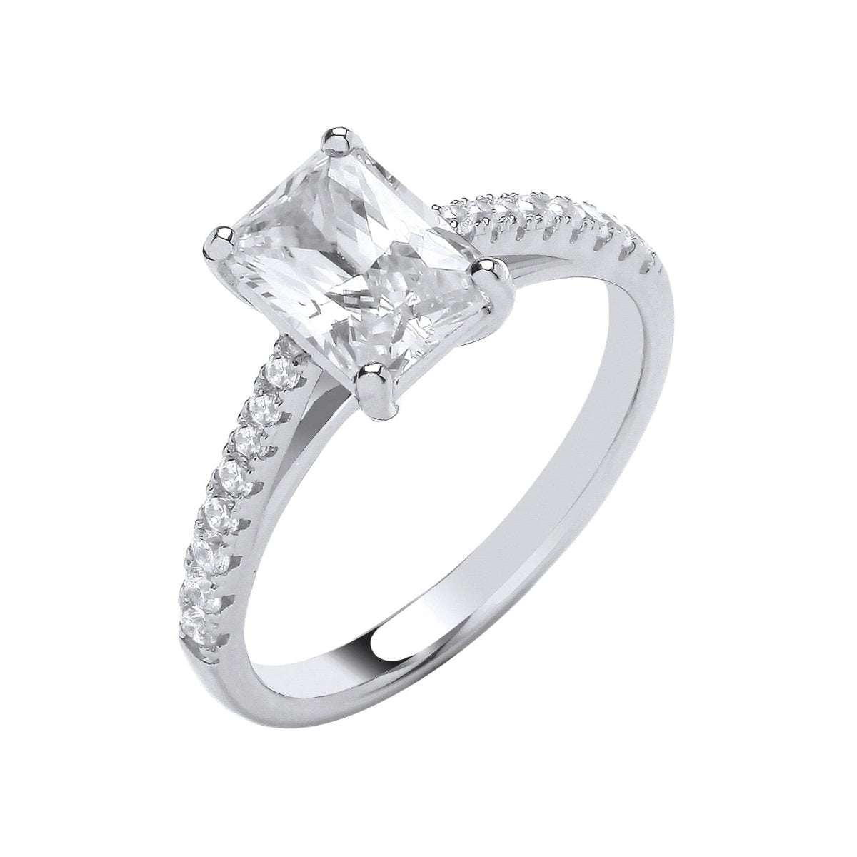 Sterling Silver Sleek Emerald CZ Solitaire Ring - Samuel Perry