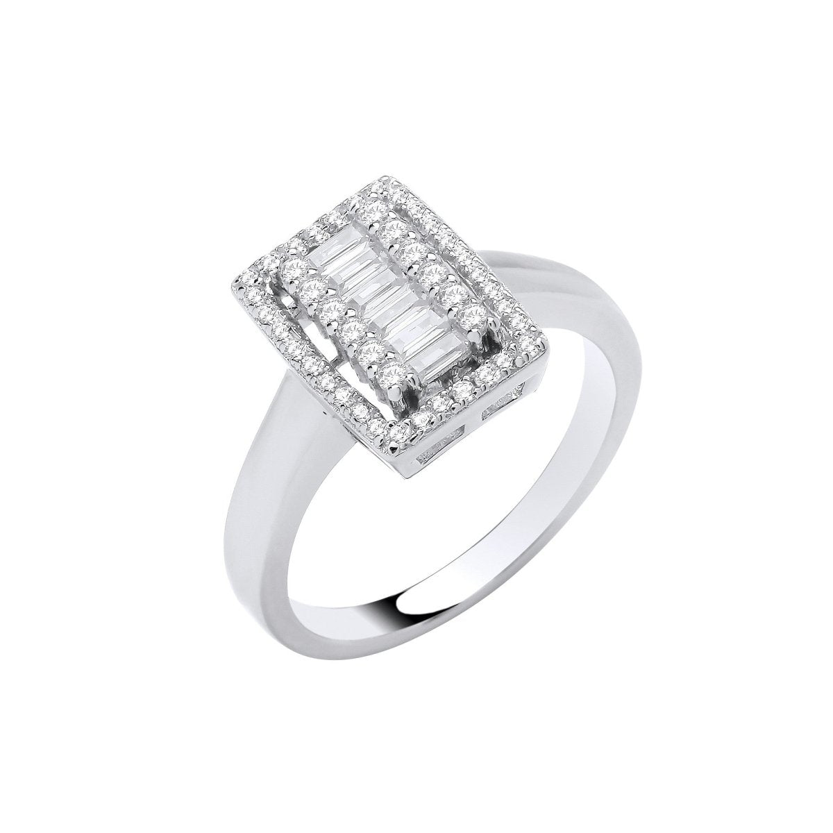 Sterling Silver Sleek Emerald Halo Style CZs Ring - Samuel Perry