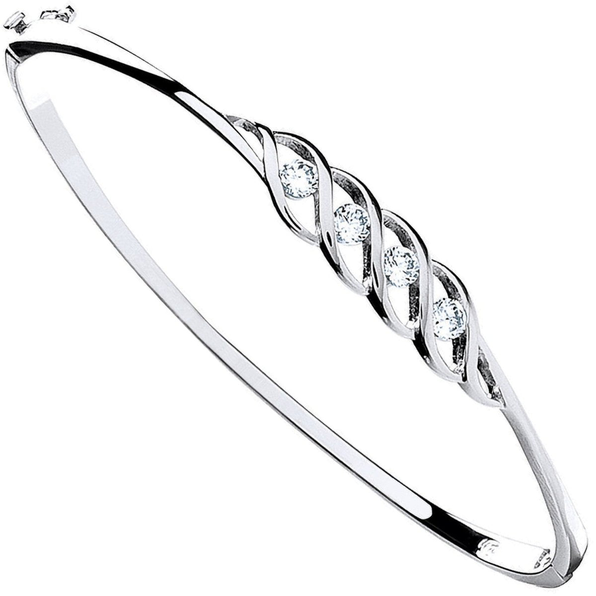 Sterling Silver Sleek Fancy Cz Hinged Bangle - Samuel Perry