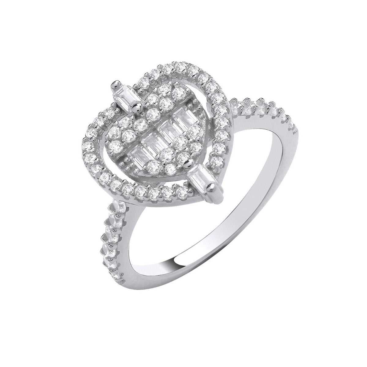 Sterling Silver Sleek Heart Halo Style Ring - Samuel Perry