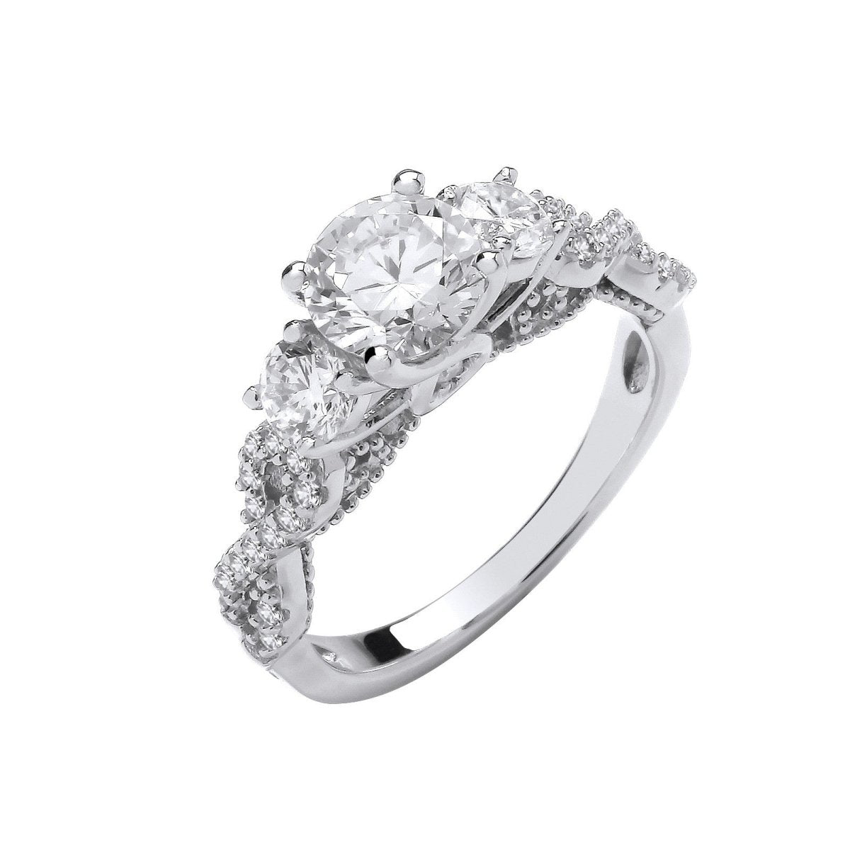 Sterling Silver Sleek High Setting Trilogy with Infinity Sides Ring - Samuel Perry