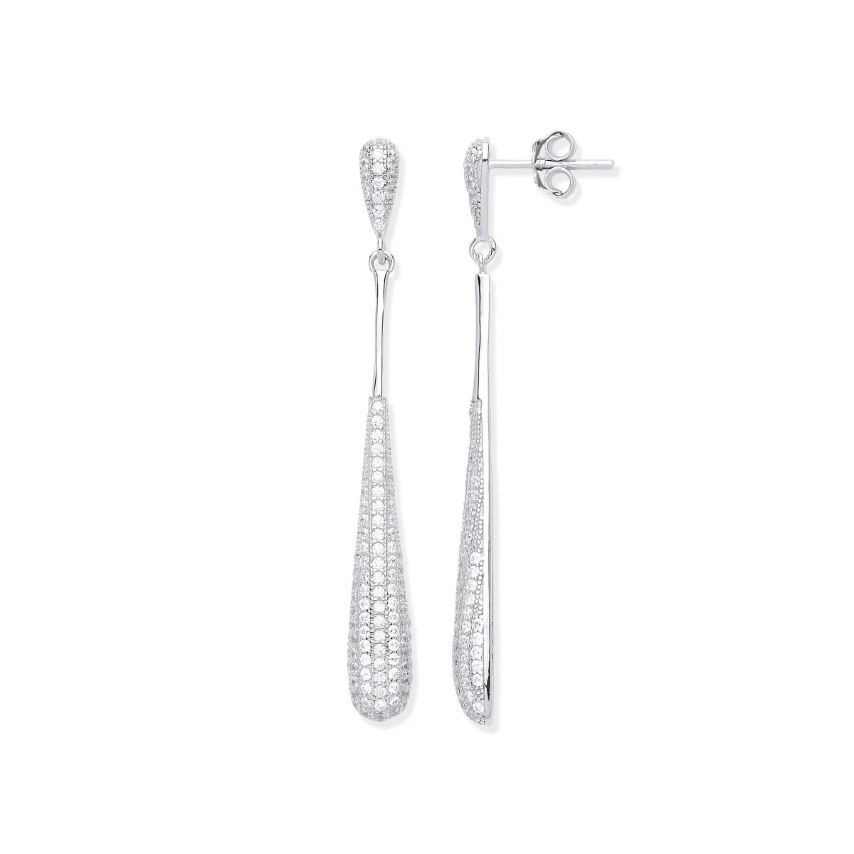 Sterling Silver Sleek Long Teardrop CZ Earrings - Samuel Perry