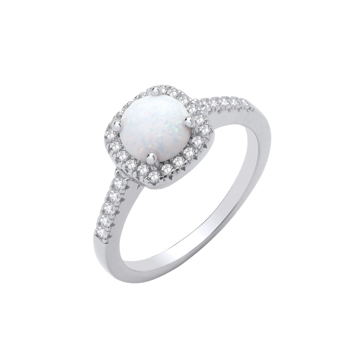 Sterling Silver Sleek Opal Halo Style Ring - Samuel Perry
