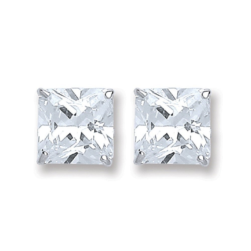 Sterling Silver Sleek Princess Cut Cz 6mm Studs - Samuel Perry