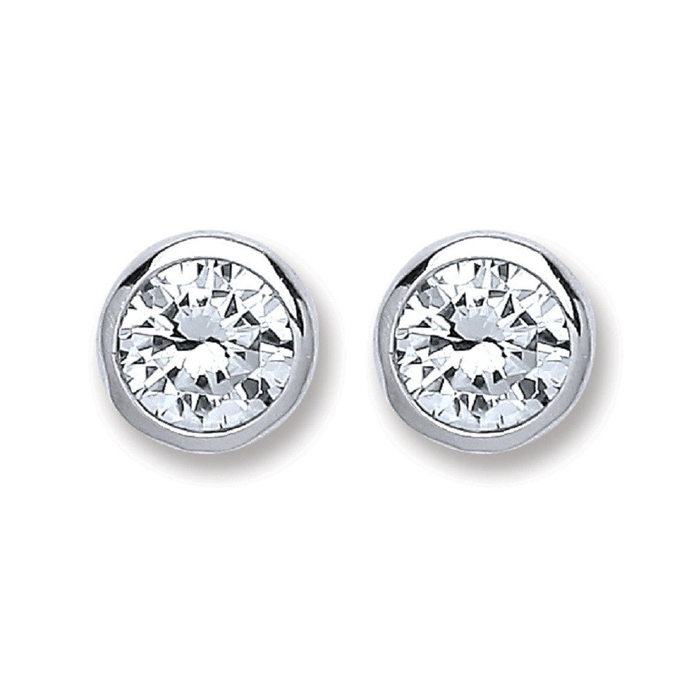 Sterling Silver Sleek Round Brilliant Cut CZ Studs - Samuel Perry
