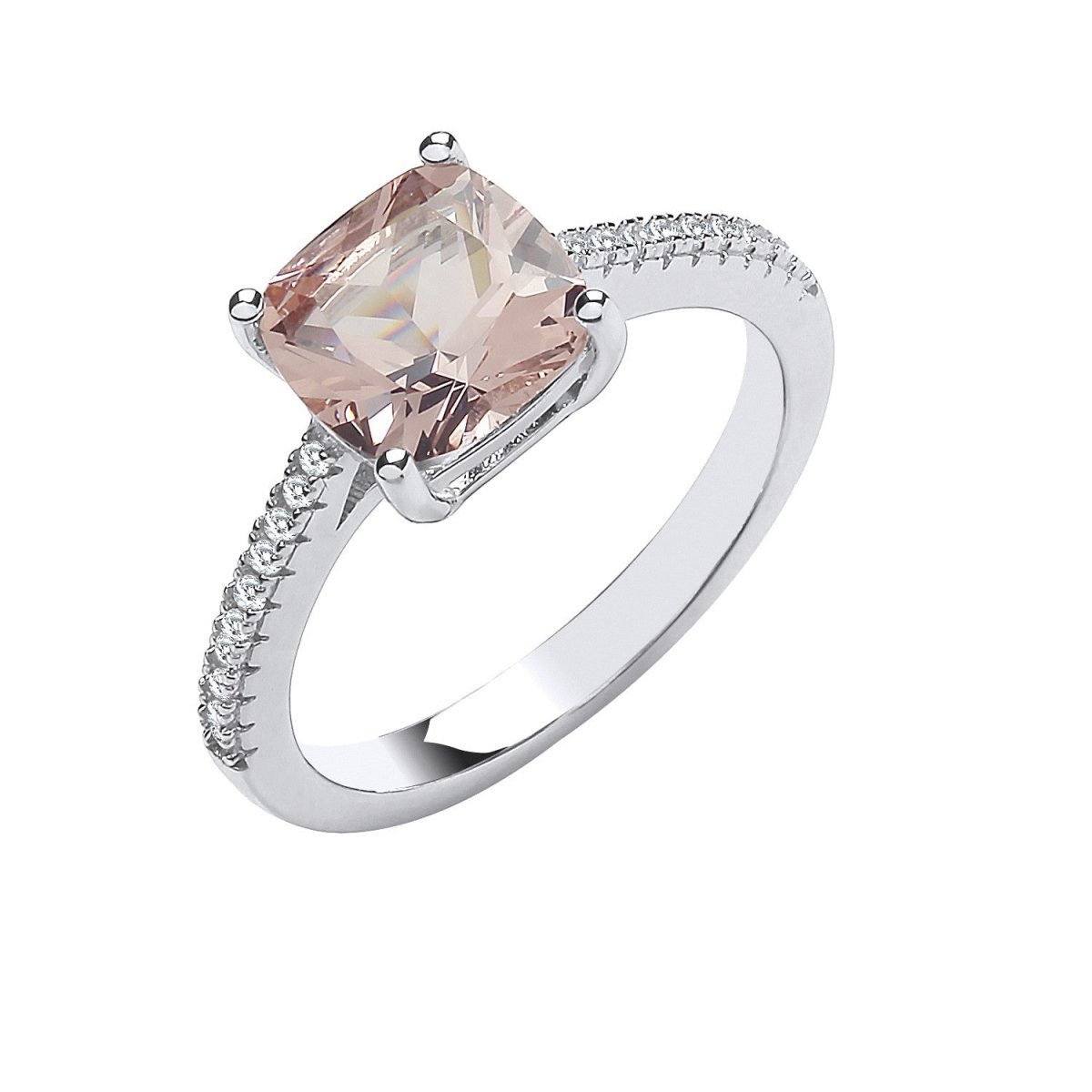 Sterling Silver Solitaire Synthetic Morganite & Cz Shoulder Ring - Samuel Perry