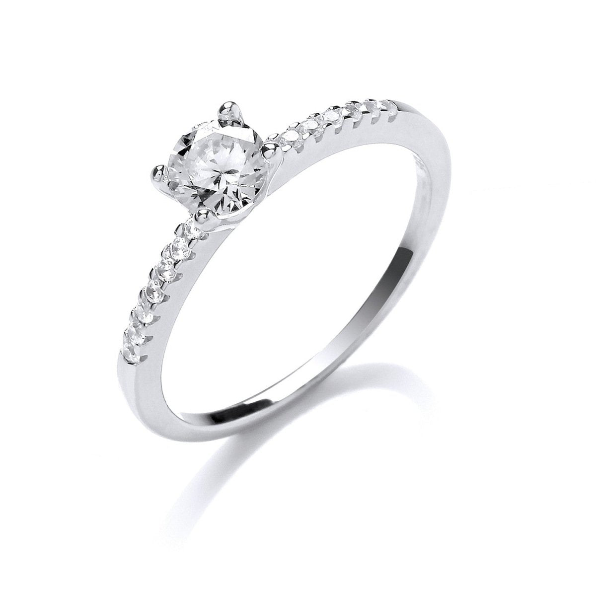 Sterling Silver Solitare With Cz Shoulder Ring - Samuel Perry