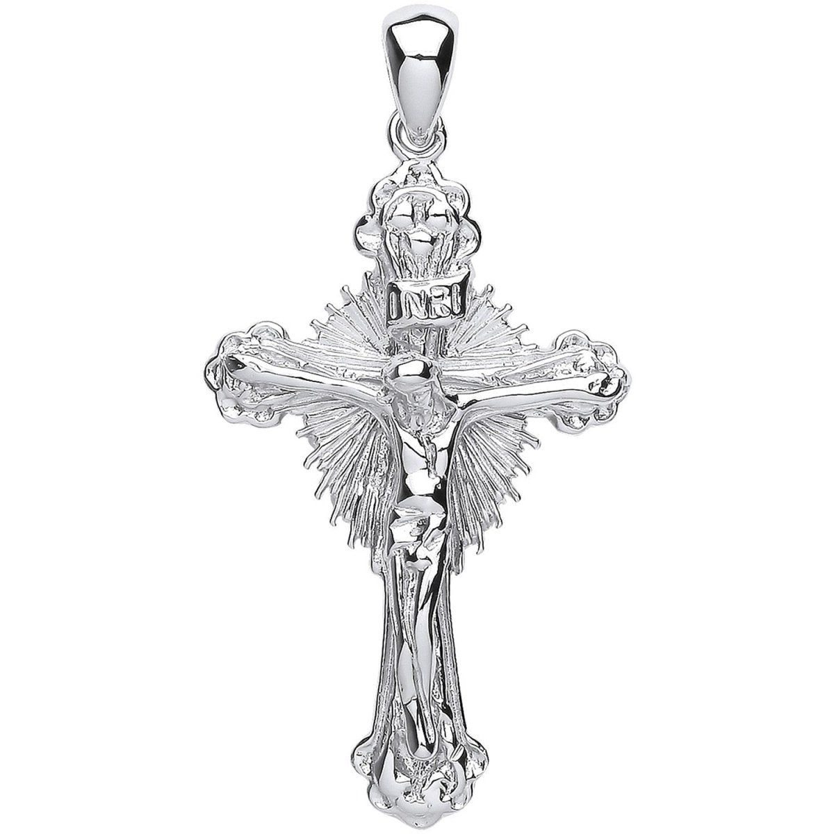 Sterling Silver Sunburst Crucifix Pendant – Radiant Symbol of Faith - Samuel Perry