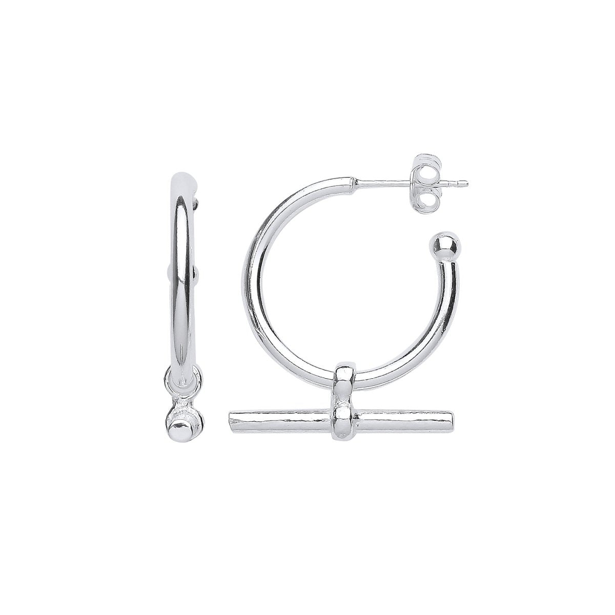 Sterling Silver T - Bar 20mm Hoop Earrings - Samuel Perry