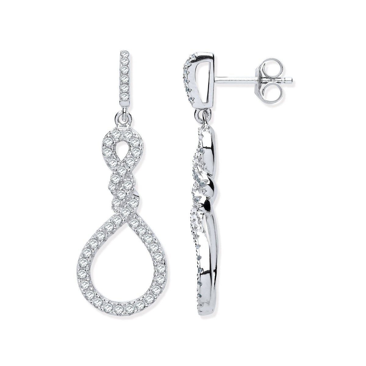 Sterling Silver Teardrop Twist CZ Earrings - Samuel Perry