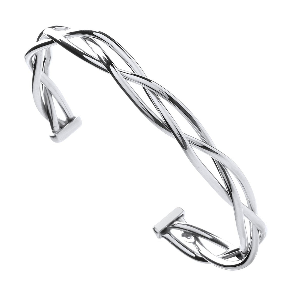 Sterling Silver Twisted Hollow Tube Open Bangle - Samuel Perry