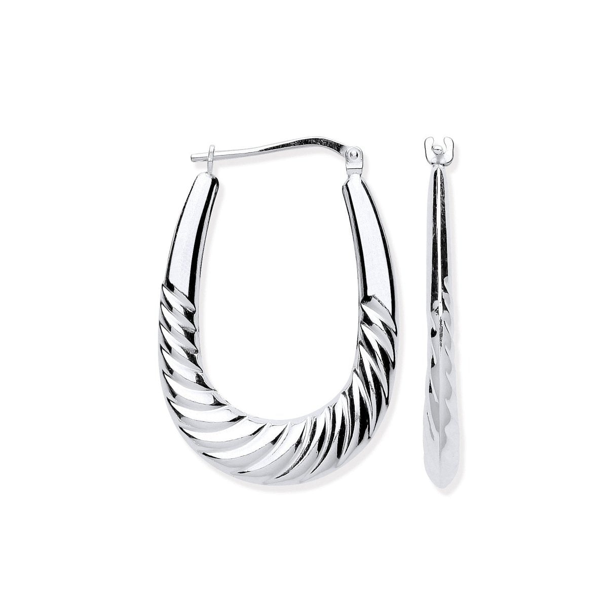 Sterling Silver Twisted Ridge Oval Creoles - Samuel Perry