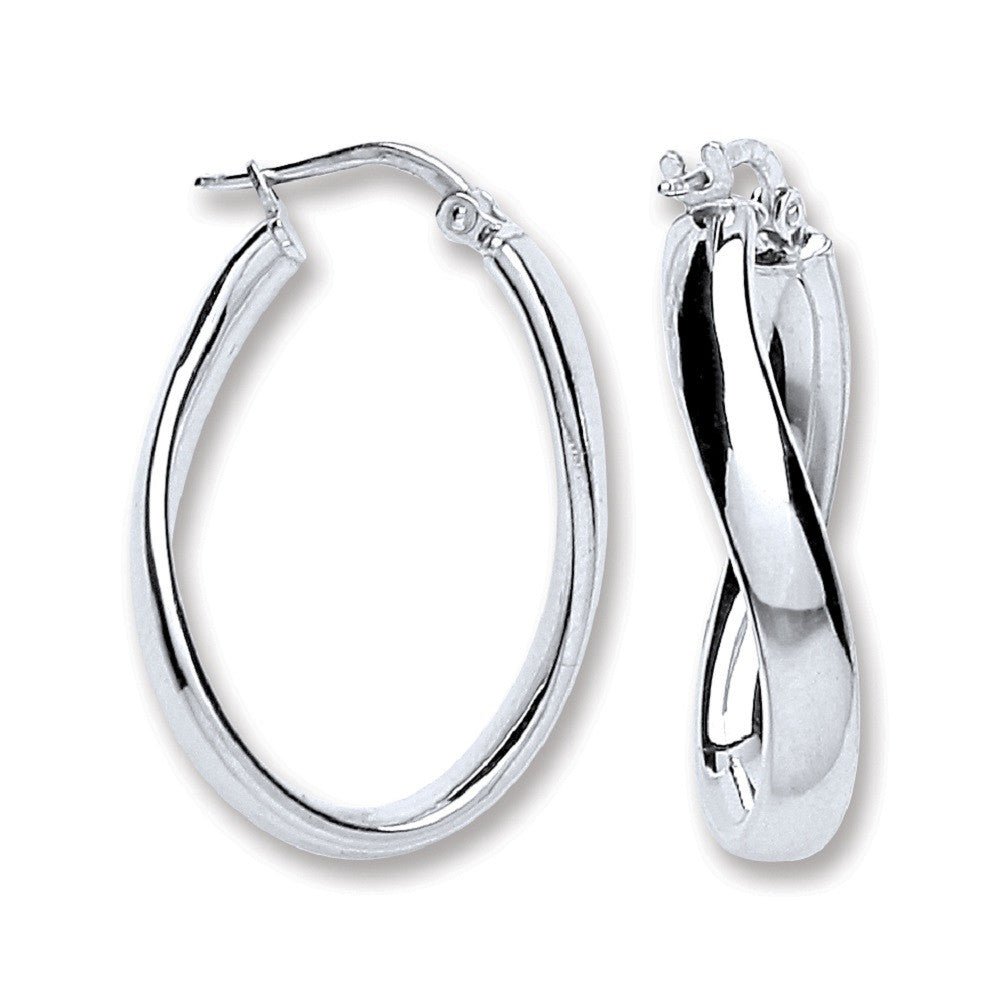 Sterling Silver Wavey Oval Tube Hoop Earrings - Samuel Perry