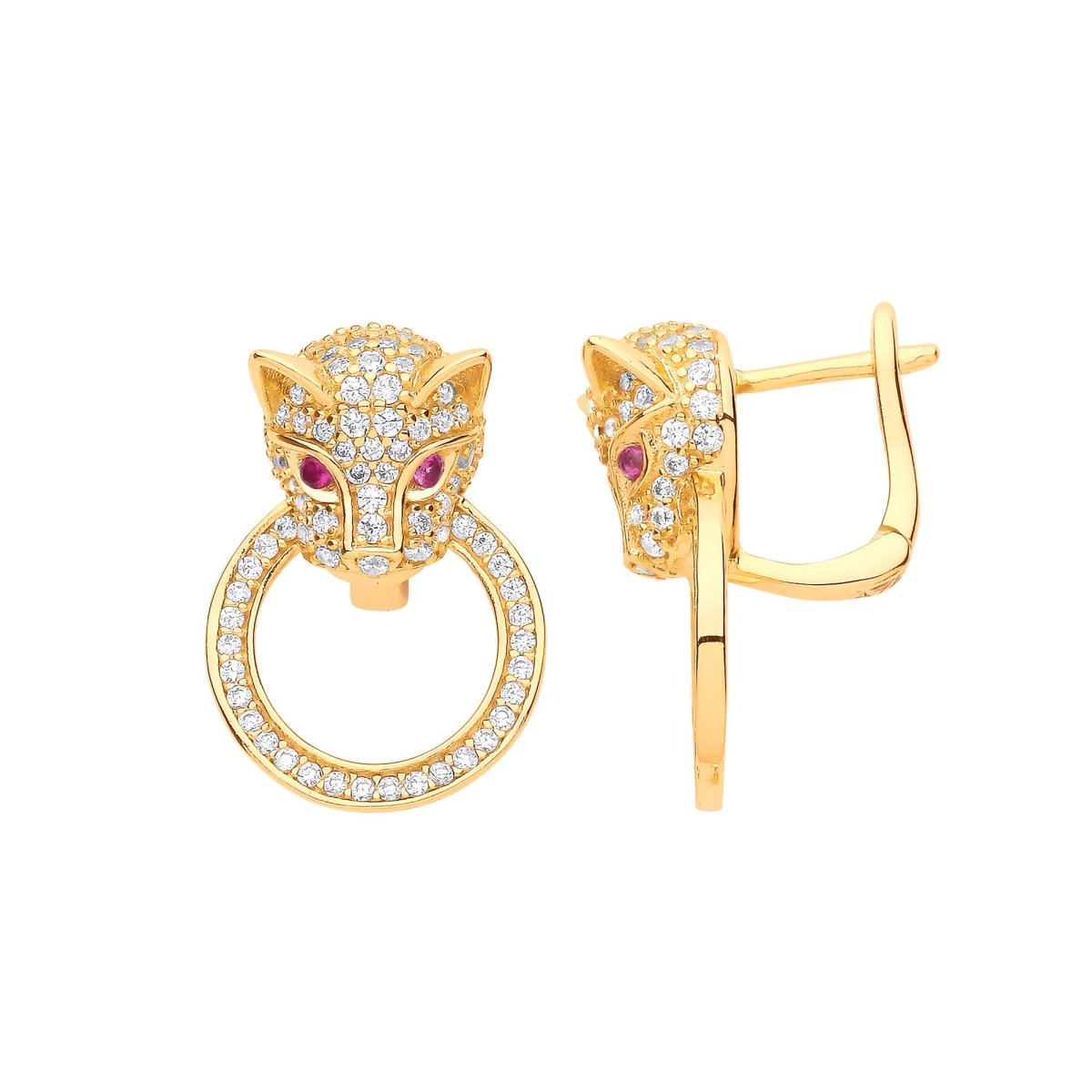 Sterling Silver Yellow Gold Plated Jaguar Door Knocker Drop Earrings - Samuel Perry