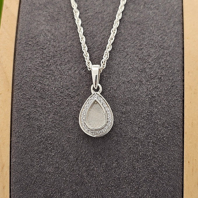 Teardrop Crystal Halo Memorial Necklace in Sterling Silver - Samuel Perry