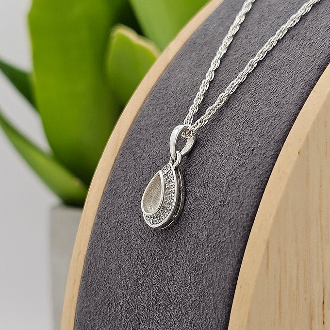 Teardrop Crystal Halo Memorial Necklace in Sterling Silver - Samuel Perry