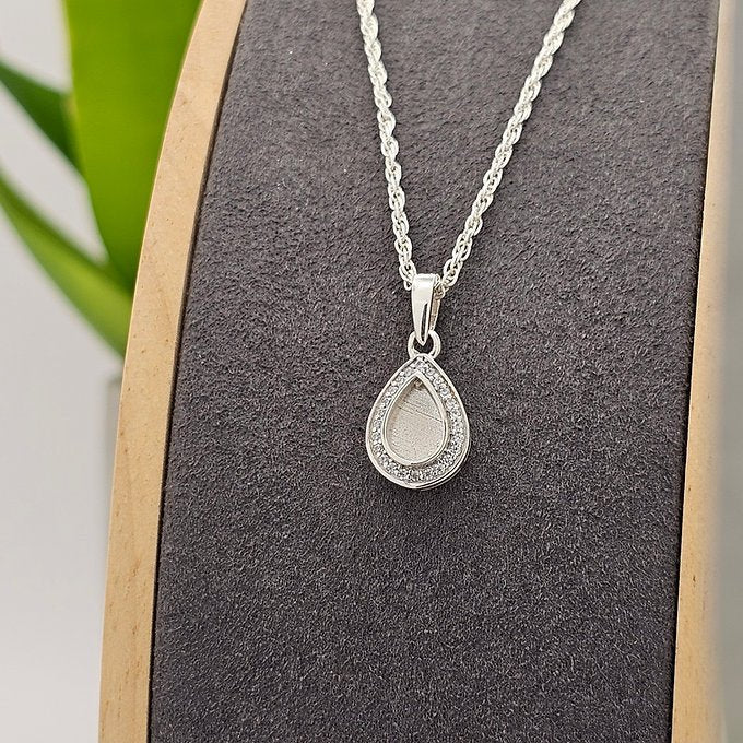 Teardrop Crystal Halo Memorial Necklace in Sterling Silver - Samuel Perry