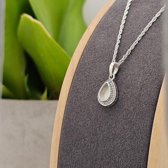Teardrop Crystal Halo Memorial Necklace in Sterling Silver - Samuel Perry