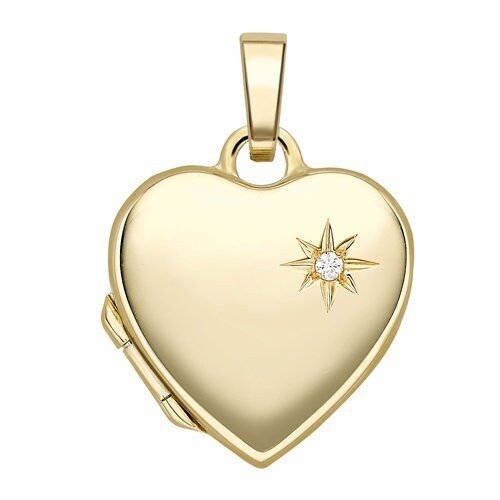 9ct Gold Photo Locket Pendant, Petite Women's Heart Shape, 15mm, 18" Length, Luxurious Gift Box - Samuel Perry