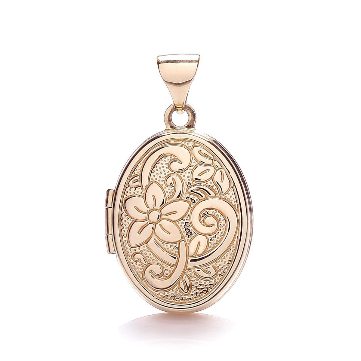 9ct Rose Gold Oval Locket Pendant, Hand Engraved Elegance, 24mm, Chain ...