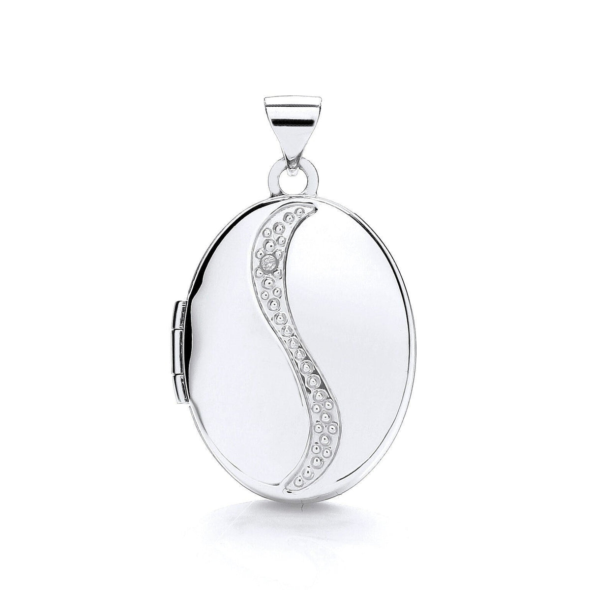 9ct White Gold Diamond Locket, Chic Oval Design, 28mm, Chain Options 1 ...